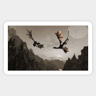 Two dragons flying over the mountain Sticker